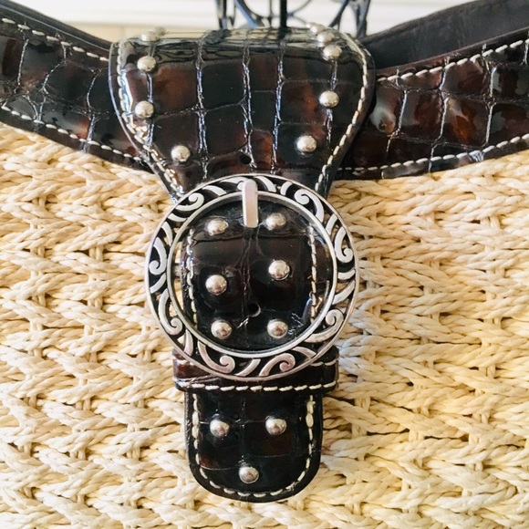 Brighton Straw & Croc Embossed Studded Bag - Picture 9 of 15